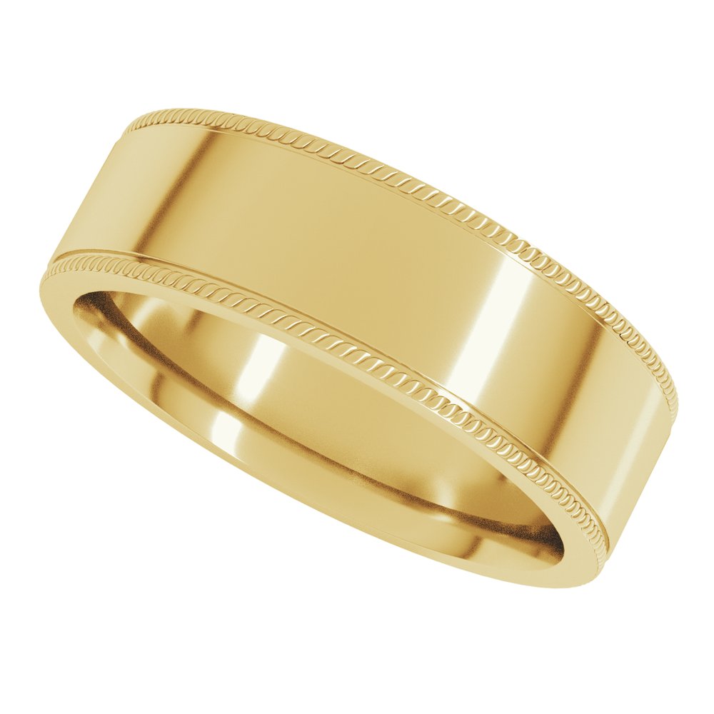 14K Yellow Gold 7 mm Rope Edge Comfort-Fit Flat Band Size 9