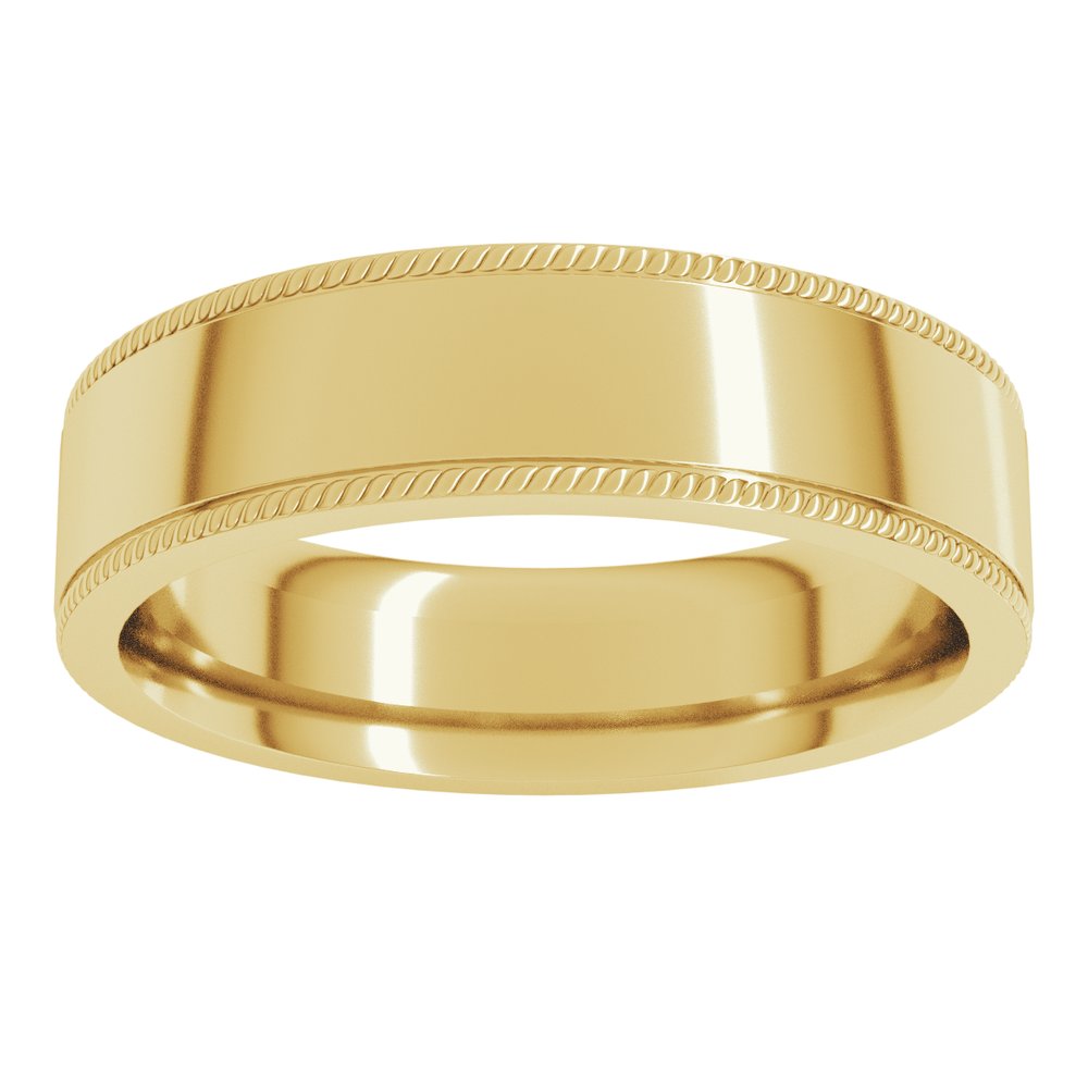 14K Yellow Gold 6 mm Rope Edge Comfort-Fit Flat Band Size 7