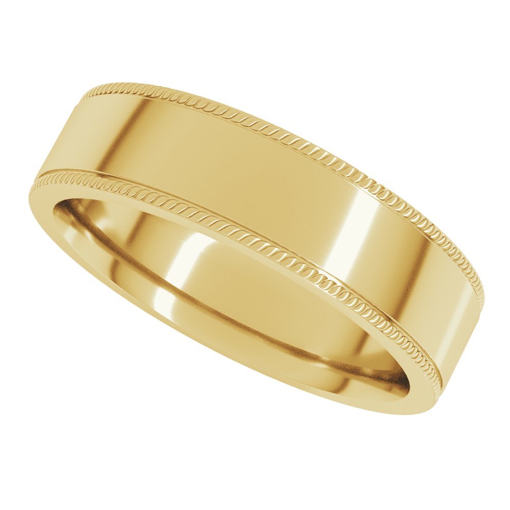 14K Yellow Gold 6 mm Rope Edge Comfort-Fit Flat Band Size 7
