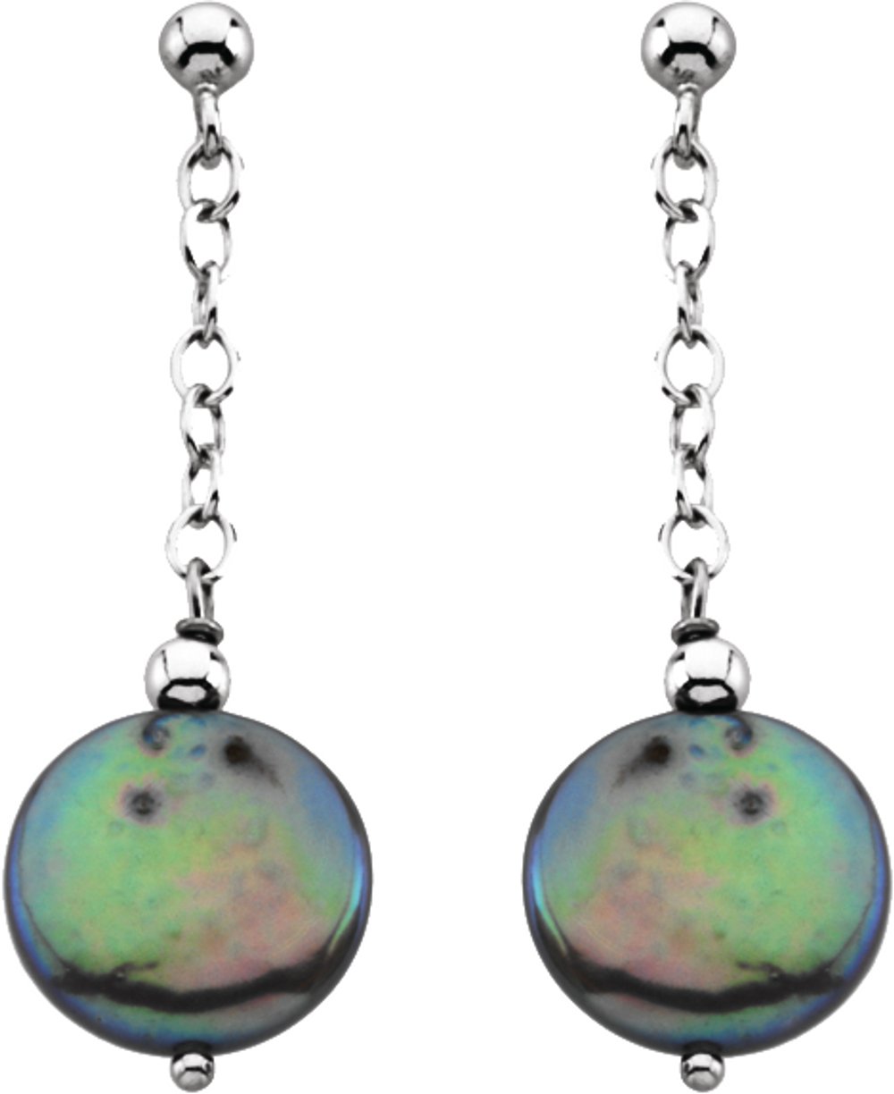 Sterling Silver Cultured Freshwater Black Coin Pearl Earrings