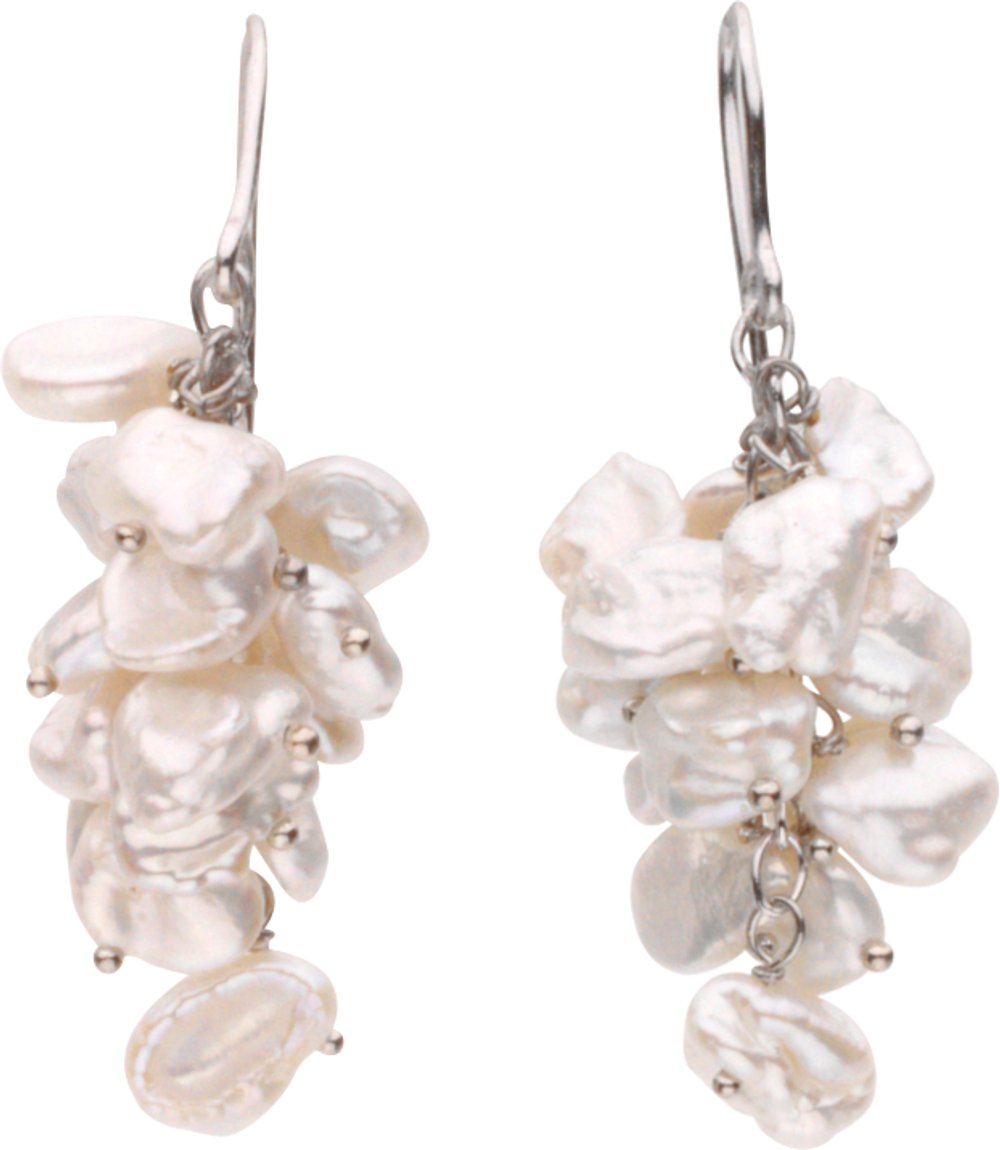 Sterling Silver Cultured White Freshwater Keshi Pearl Earrings