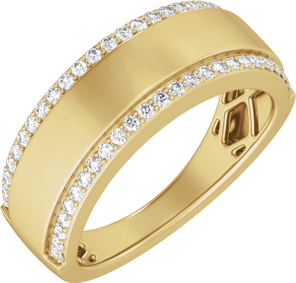 14K Yellow 1/2 CTW Lab-Grown Diamond Stepped-Edge Tapered Half Round Band