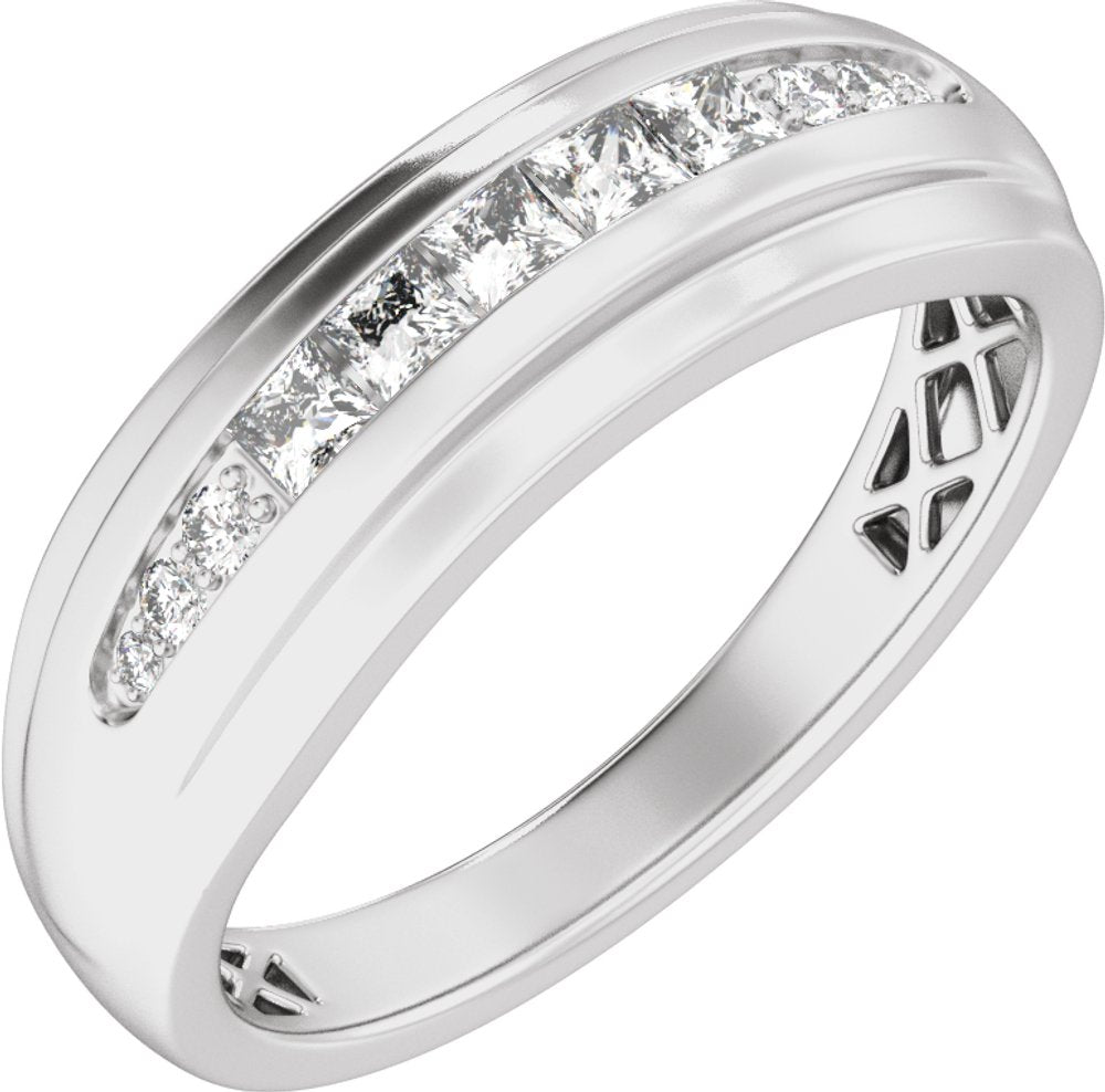 14K White Gold 1/2 CTW Natural Diamond Stepped-Edge Tapered Band