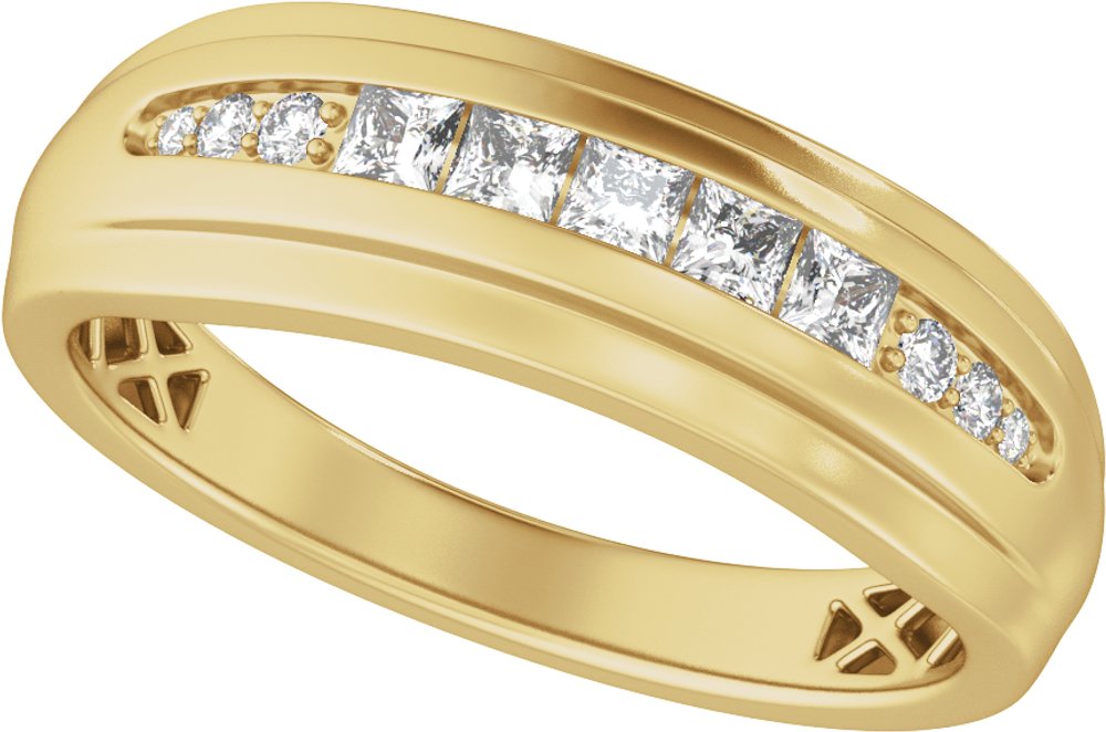 14K Yellow 1/2 CTW Lab-Grown Diamond Stepped-Edge Tapered Band
