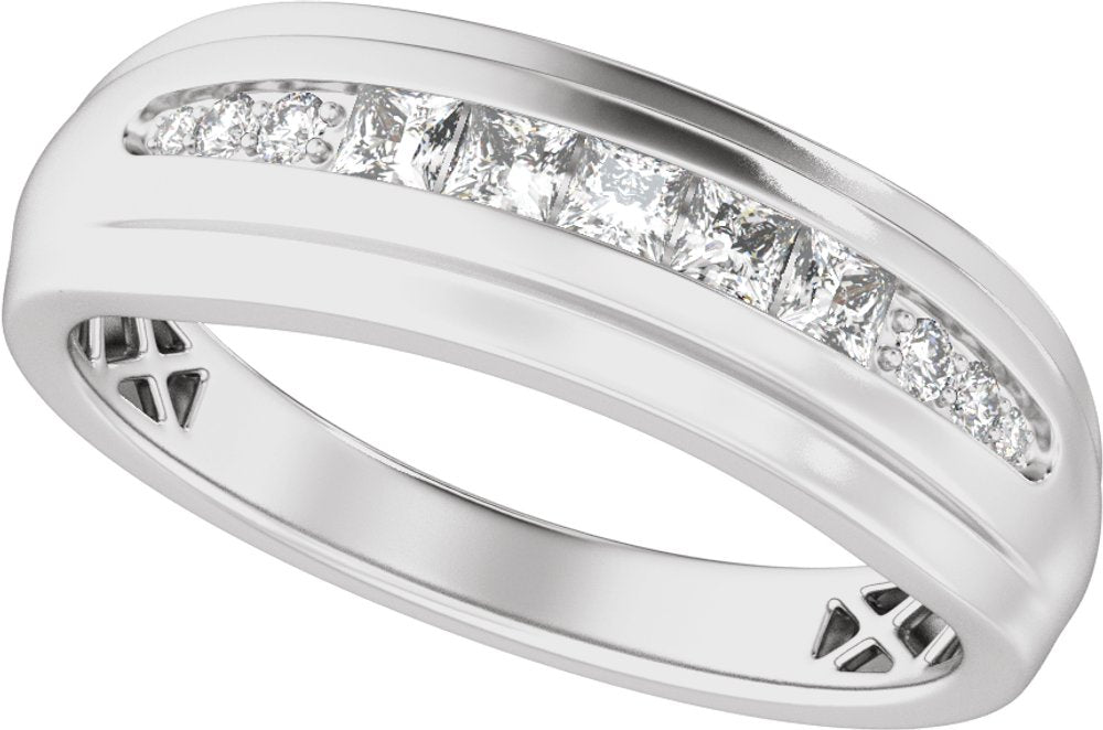 14K White 1/2 CTW Natural Diamond Stepped-Edge Tapered Band