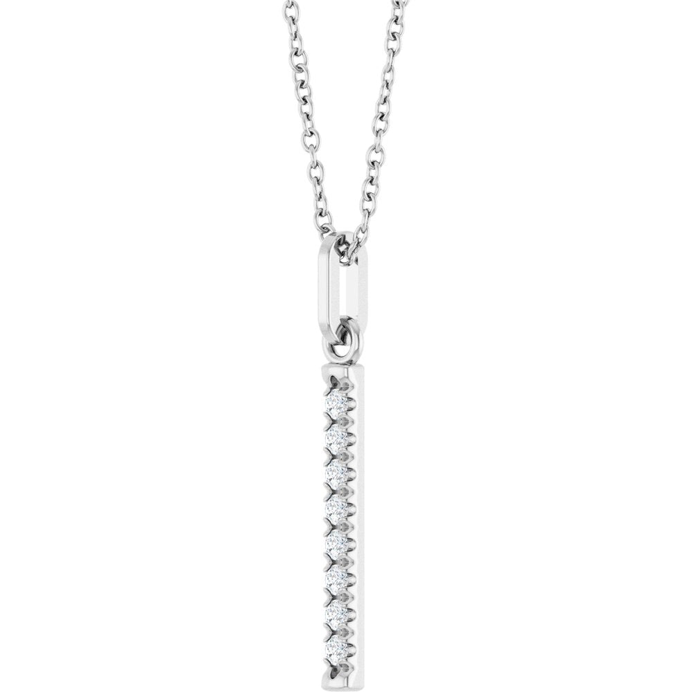 14K White Gold 1/8 CTW Natural Diamond Bar 16-18" Necklace