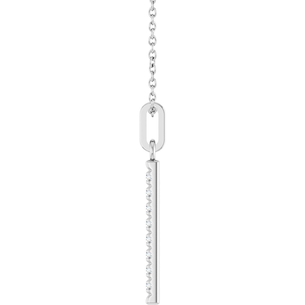 14K White Gold 1/8 CTW Natural Diamond Bar 16-18" Necklace