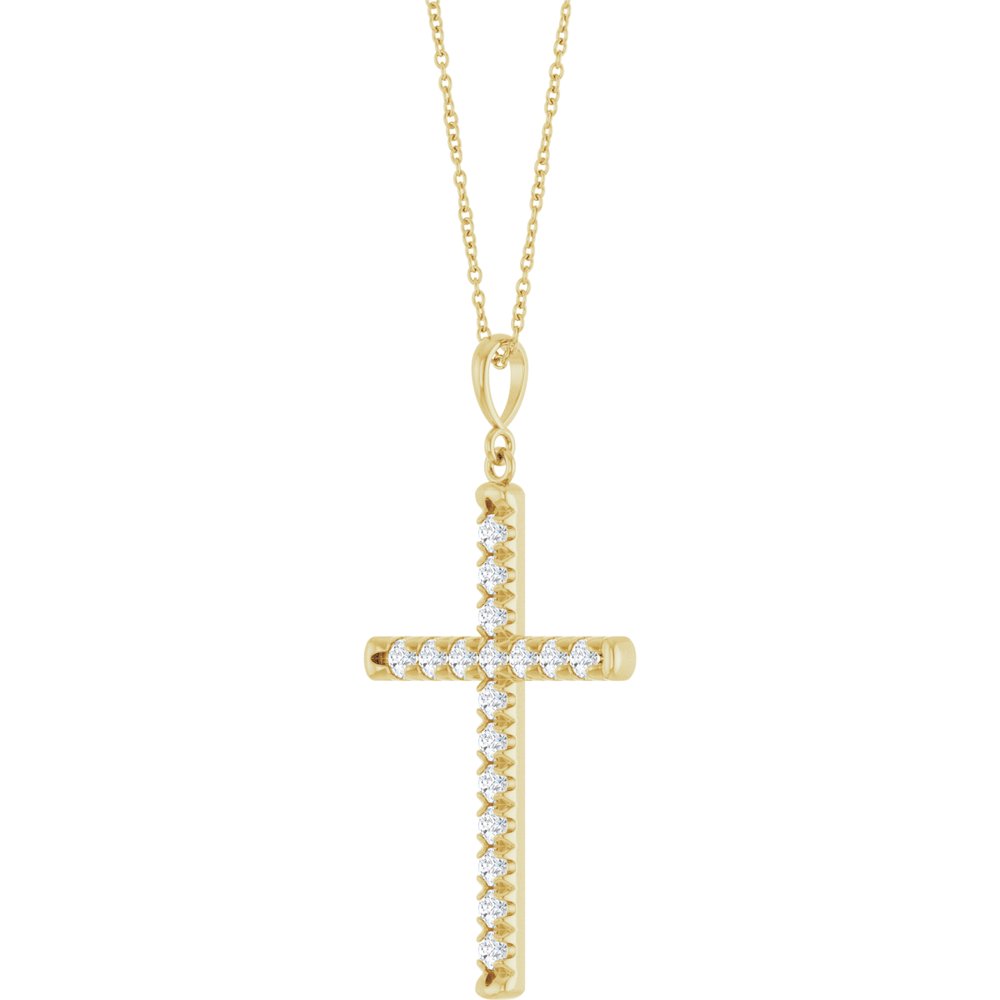 14K Yellow Gold 1 CTW Lab-Grown Diamond French-Set Cross 16-18" Necklace