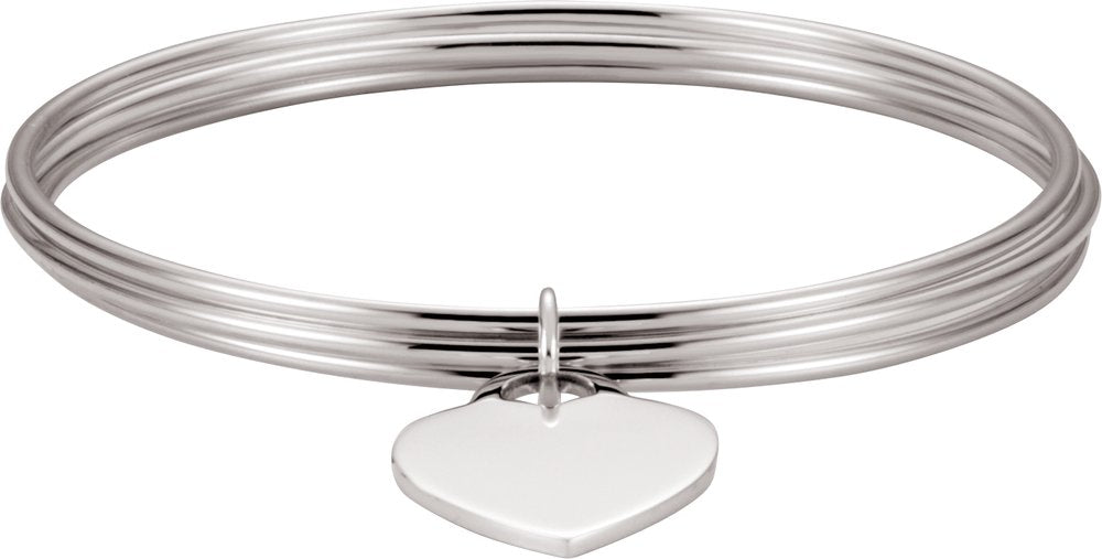 Sterling Silver Heart Charm Bangle 8" Bracelet