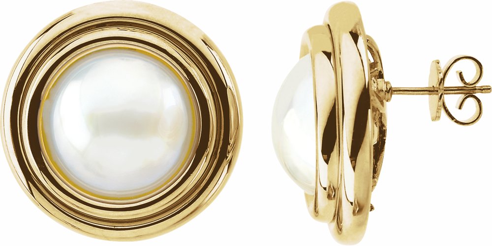 14K Yellow Gold Cultured White Mabé Pearl Earrings