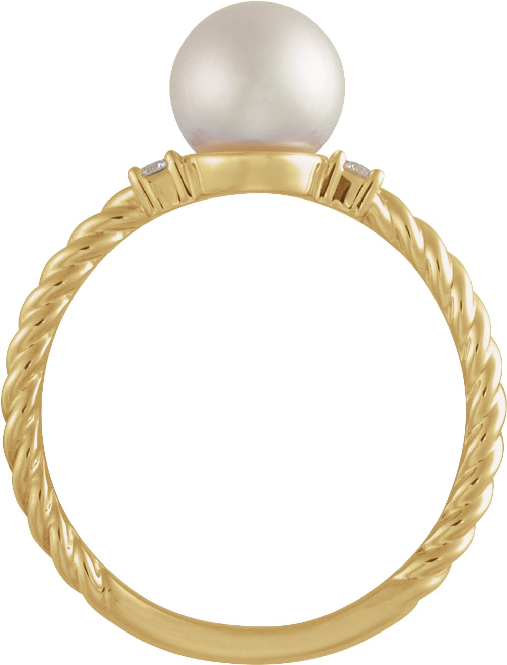 14K Yellow Gold Cultured White Akoya Pearl & .06 CTW Natural Diamond Rope Ring