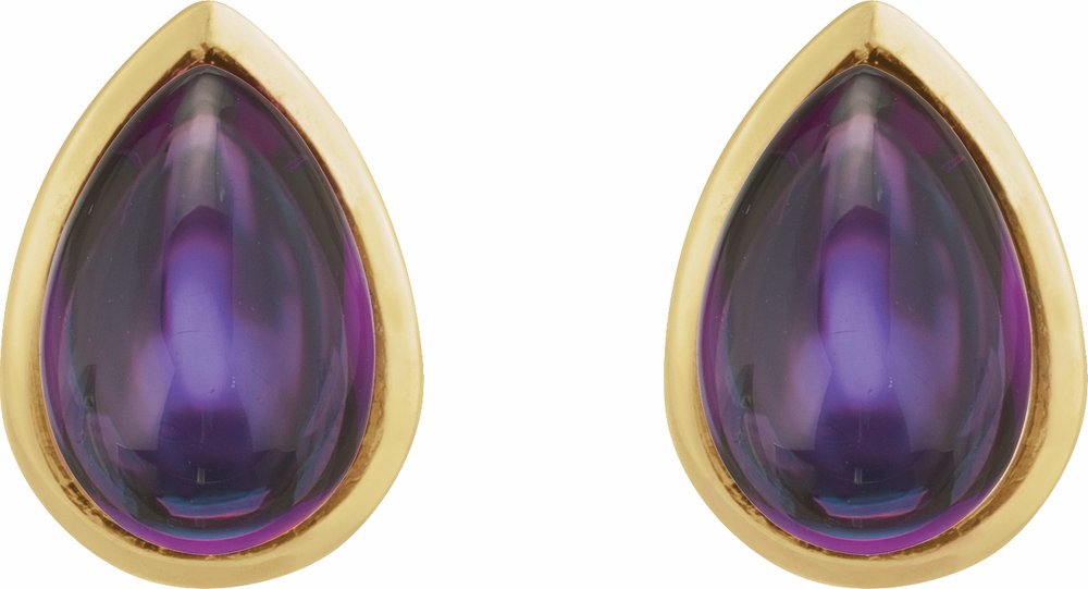 14K Yellow Gold Natural Amethyst Cabochon Earrings