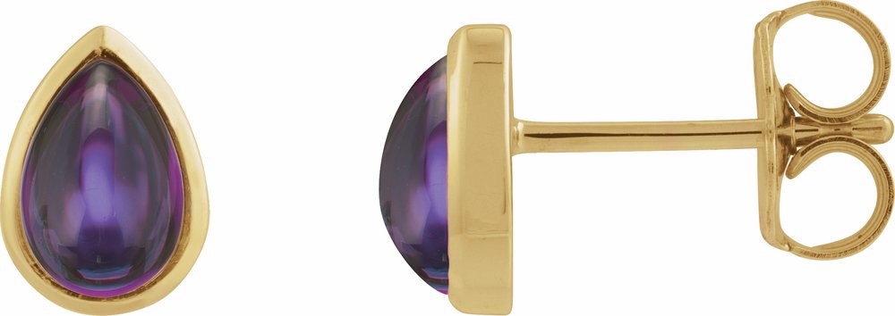 14K Yellow Gold Natural Amethyst Cabochon Earrings