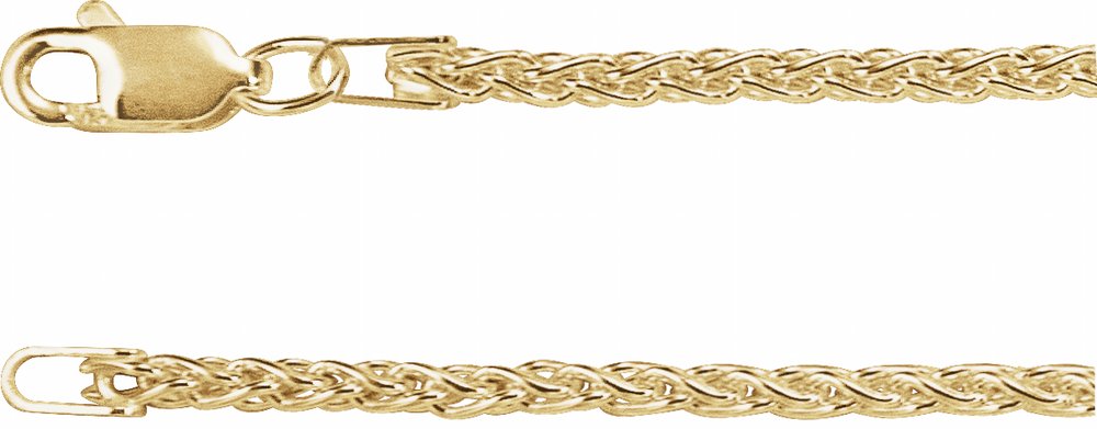 14K Yellow Gold 2.25 mm Wheat 18" Chain