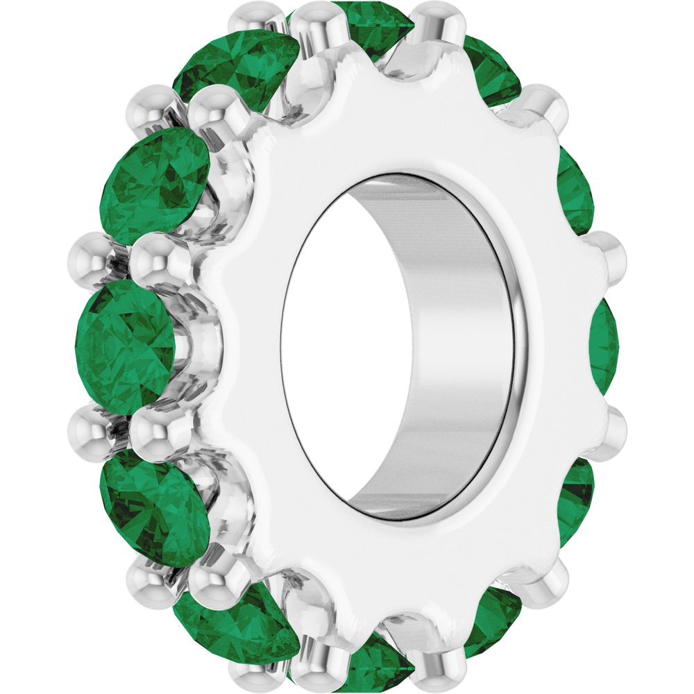 14K White Gold Natural Emerald Spacer Charm/Pendant