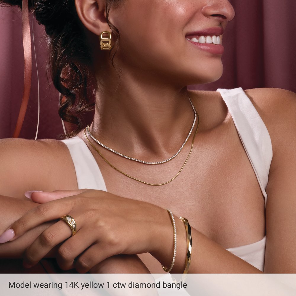 14K Yellow Gold 1 CTW Lab-Grown Diamond Flexible Bangle 7" Bracelet