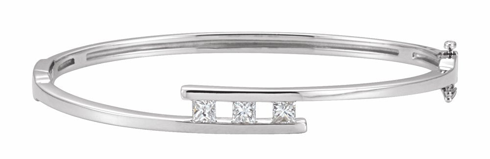 14K White Gold 5/8 CTW Natural Diamond Bangle 6 1/2" Bracelet