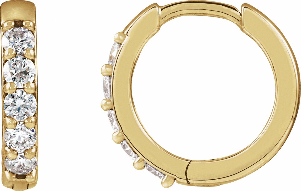 14K Yellow Gold 1/4 CTW Natural Diamond Hinged 12.5 mm Hoop Earrings