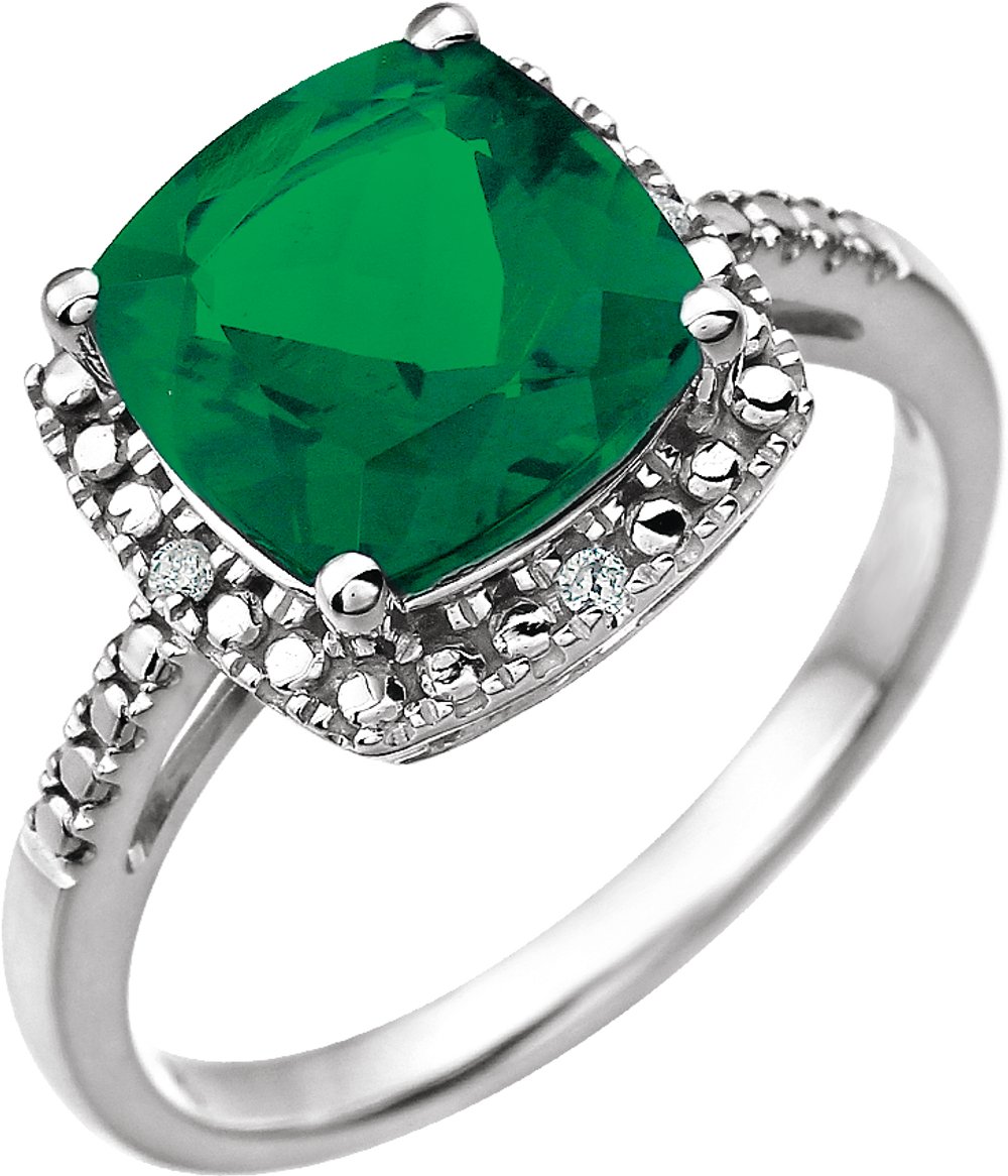 14K White Lab-Grown Emerald & .03 CTW Natural Diamond Ring