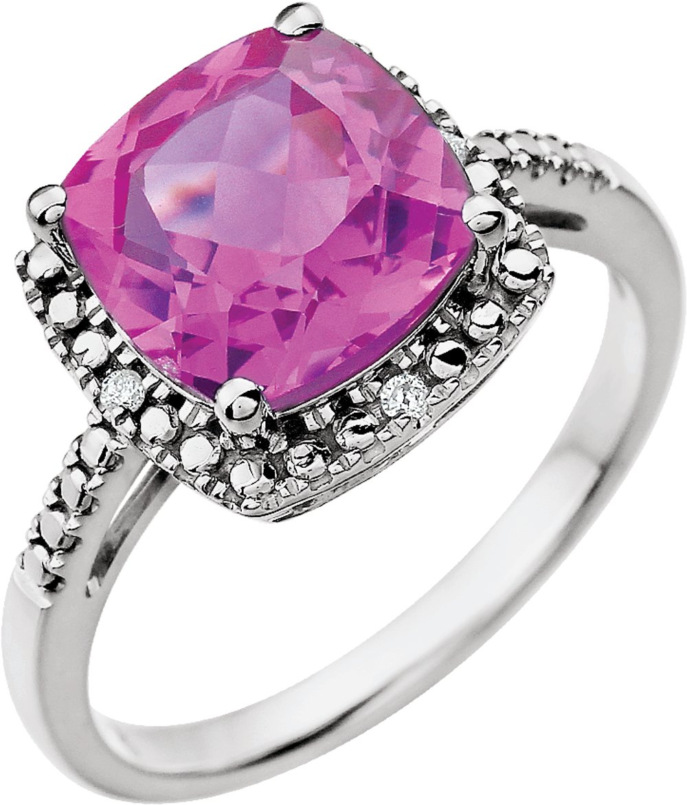 14K White Lab-Grown Pink Sapphire & .03 CTW Natural Diamond Ring