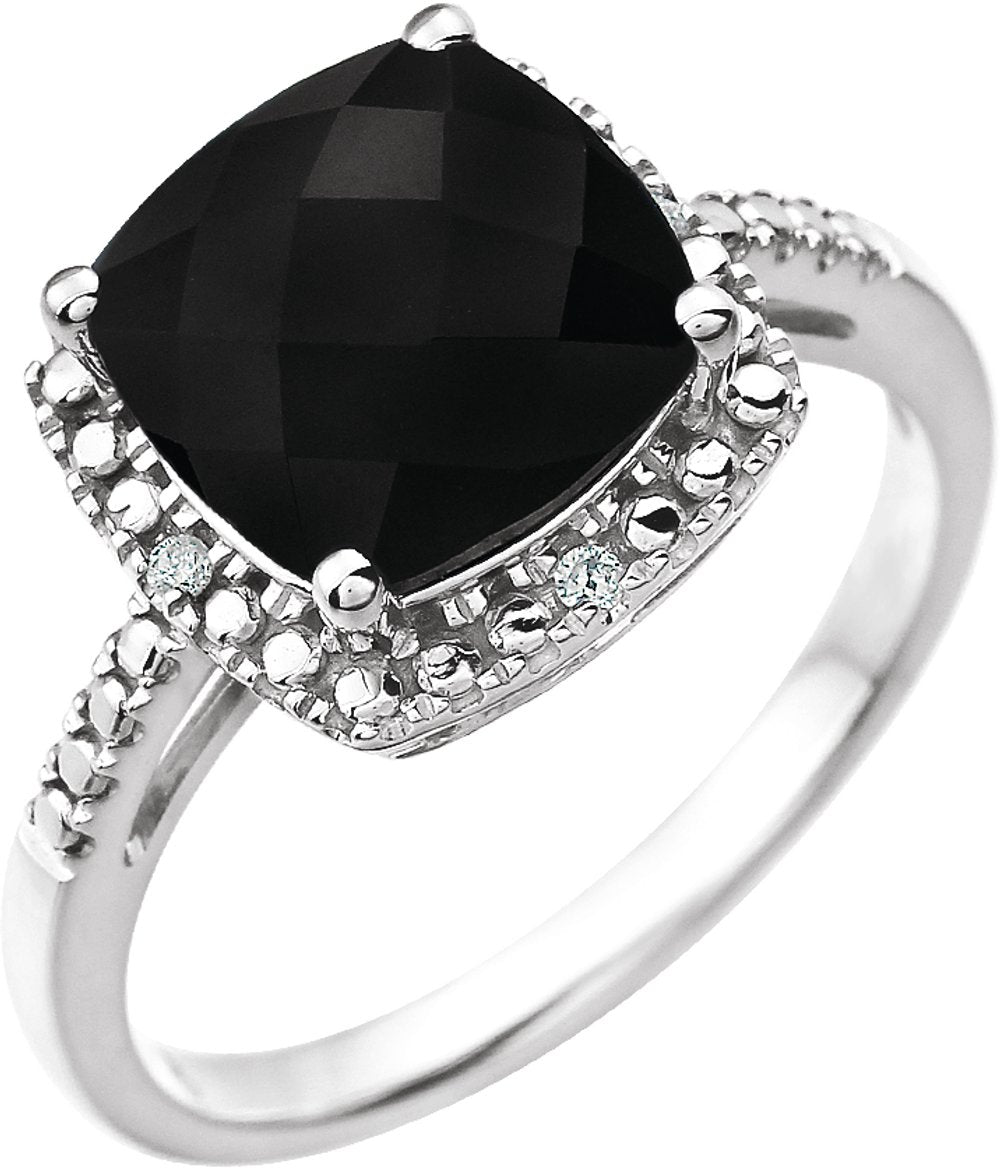 14K White Natural Black Onyx & .03 CTW Natural Diamond Ring