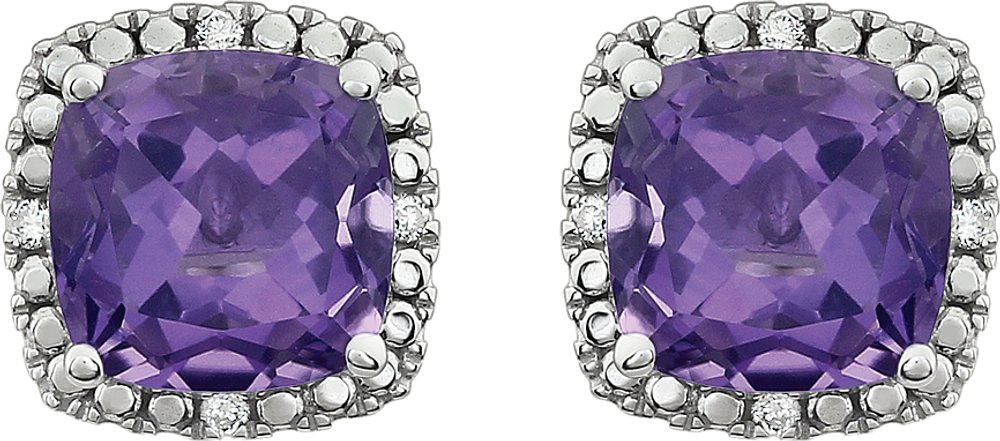 14K White Natural Amethyst & .06 CTW Natural Diamond Earrings