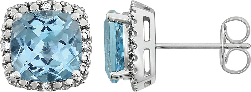 14K White Natural Sky Blue Topaz & .06 CTW Natural Diamond Earrings