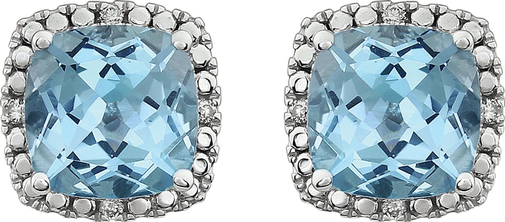 14K White Natural Sky Blue Topaz & .06 CTW Natural Diamond Earrings