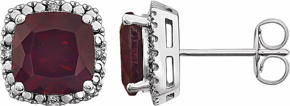 14K White Natural Mozambique Garnet & .06 CTW Natural Diamond Earrings