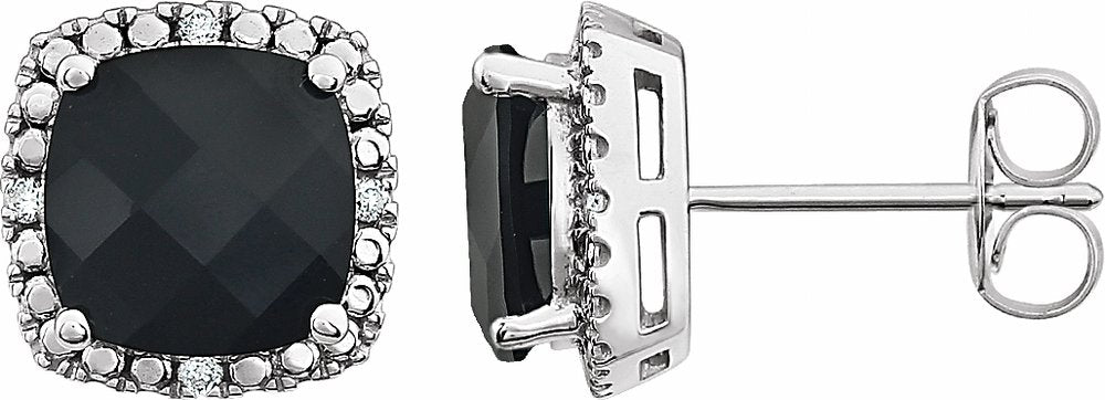 14K White Natural Black Onyx & .06 CTW Natural Diamond Earrings