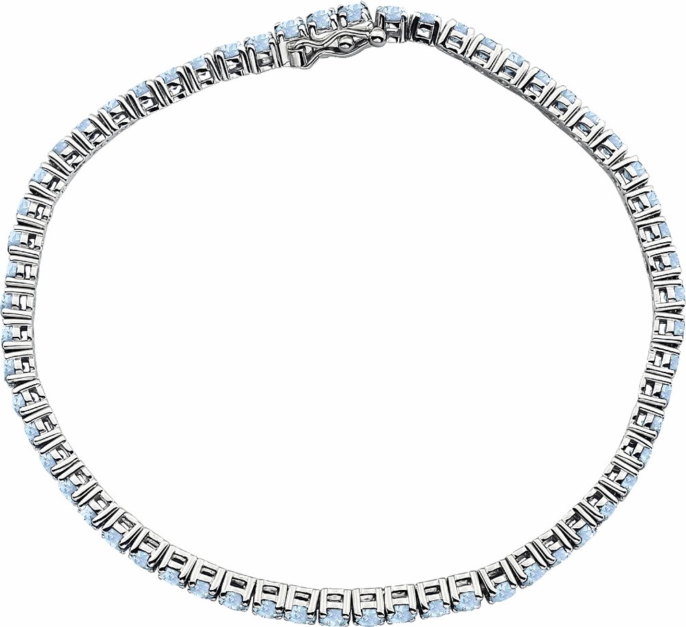 14K White Gold Natural Aquamarine Line 7.25" Bracelet