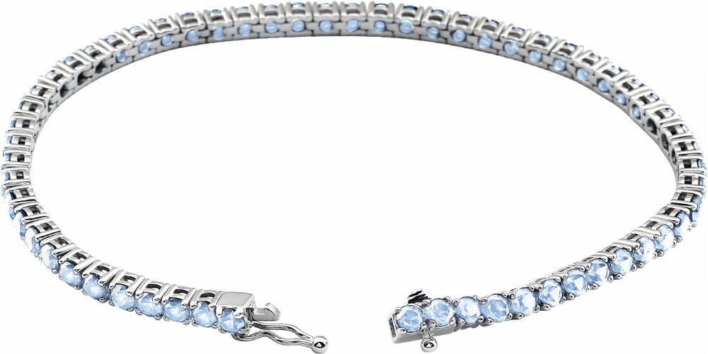 14K White Gold Natural Aquamarine Line 7.25" Bracelet