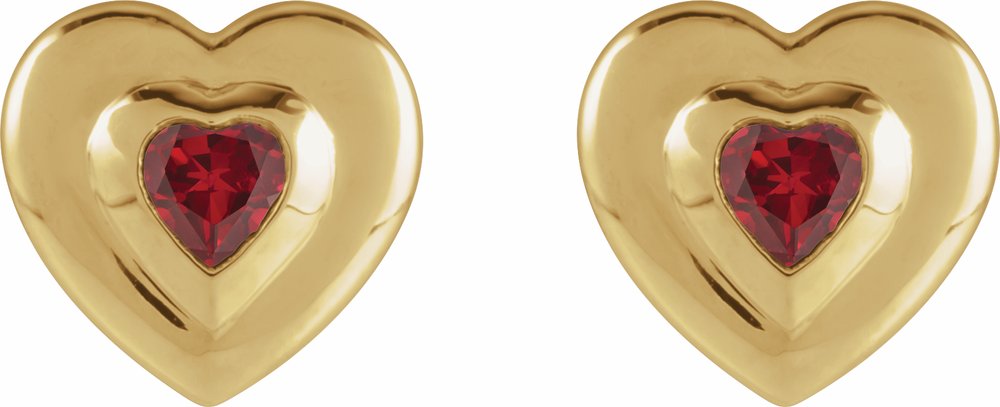 14K Yellow Gold 4 mm Heart Lab-Grown Ruby Stud Earrings