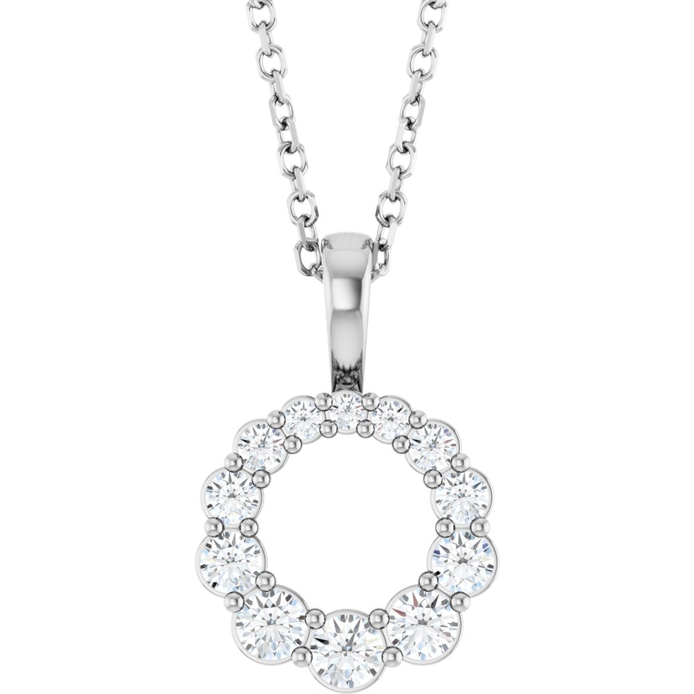 14K White Gold 1/3 CTW Lab-Grown Diamond Graduated Circle 16-18" Necklace