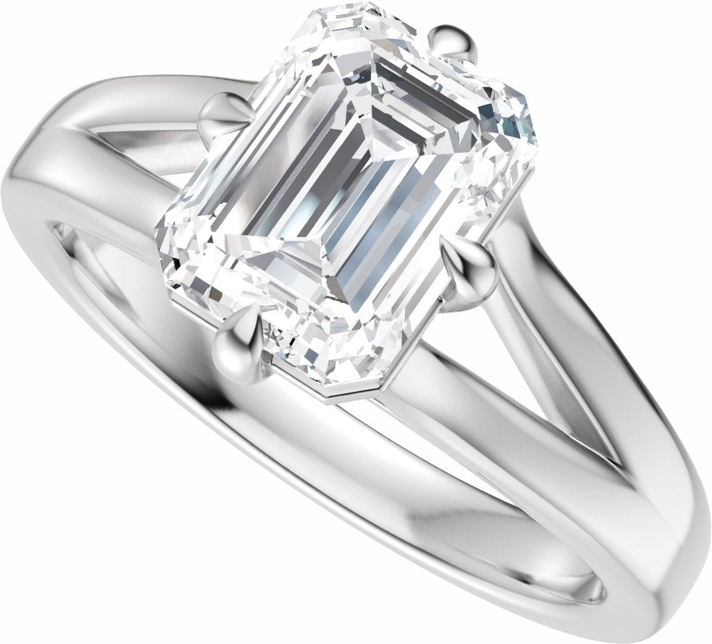 14K White Gold 9x7 mm Emerald Engagement Ring Mounting