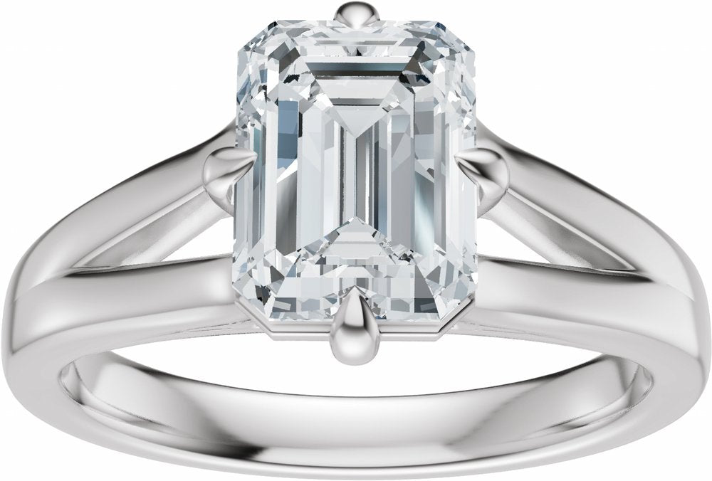 14K White Gold 9x7 mm Emerald Engagement Ring Mounting