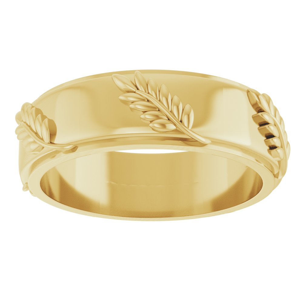 14K Yellow Gold 5 mm Stepped-Edge Floral Flat Band Size 7