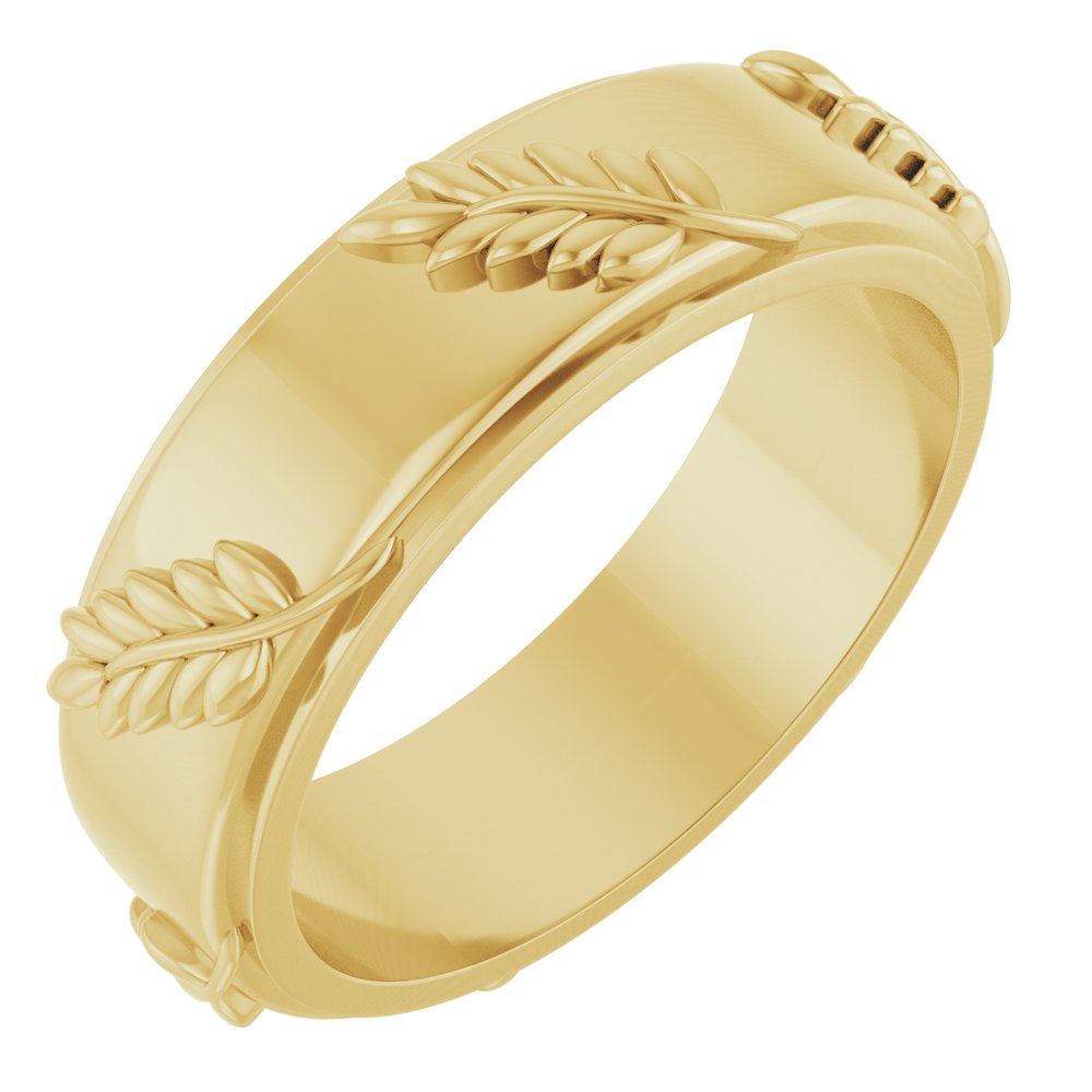 14K Yellow Gold 5 mm Stepped-Edge Floral Flat Band Size 7
