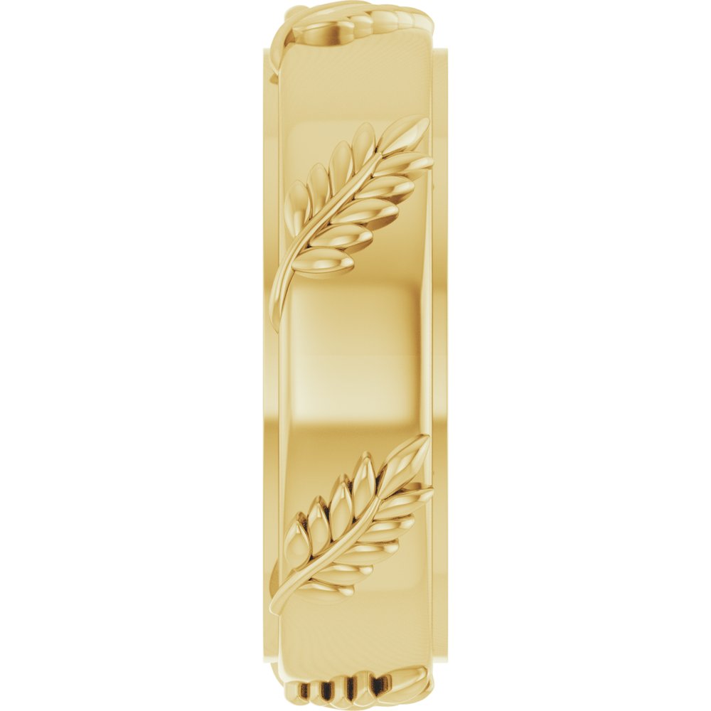 14K Yellow Gold 5 mm Stepped-Edge Floral Flat Band Size 7