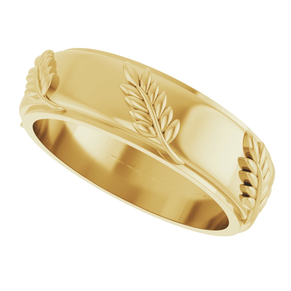 14K Yellow Gold 5 mm Stepped-Edge Floral Flat Band Size 7