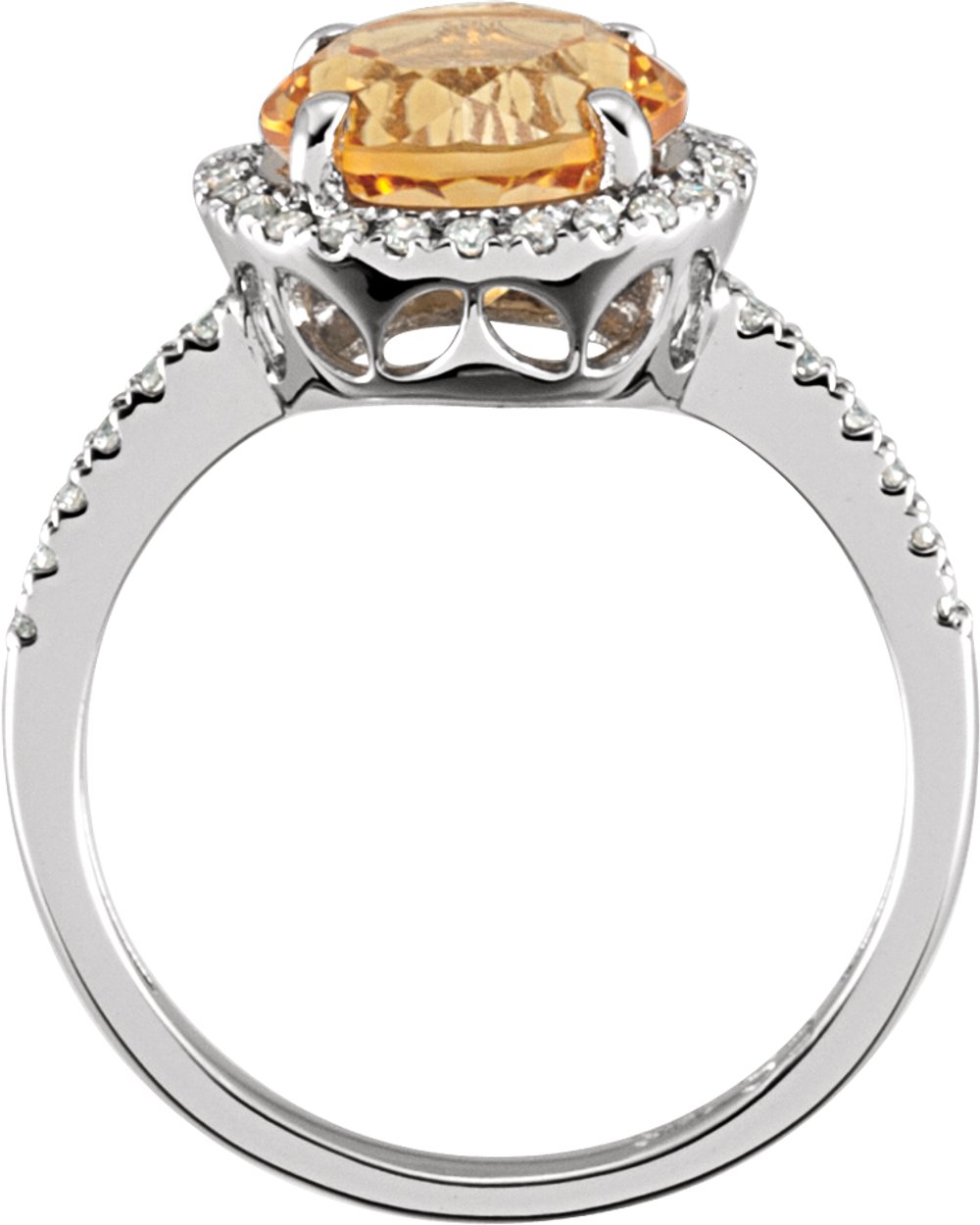 14K White Natural Citrine & 1/6 CTW Natural Diamond Ring