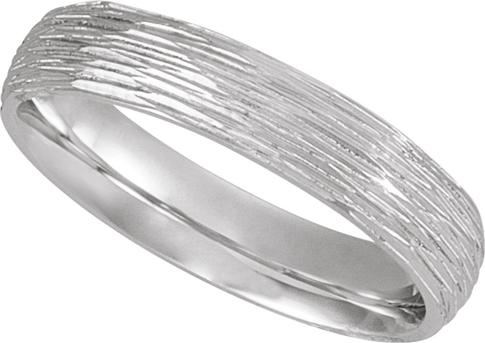 14K White Gold 4 mm Tree Bark-Inspired Comfort-Fit Flat Band Size 9