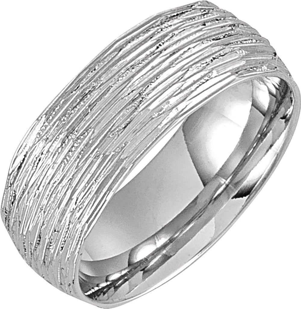 14K White Gold 7 mm Tree Bark-Inspired Comfort-Fit Flat Band Size 10