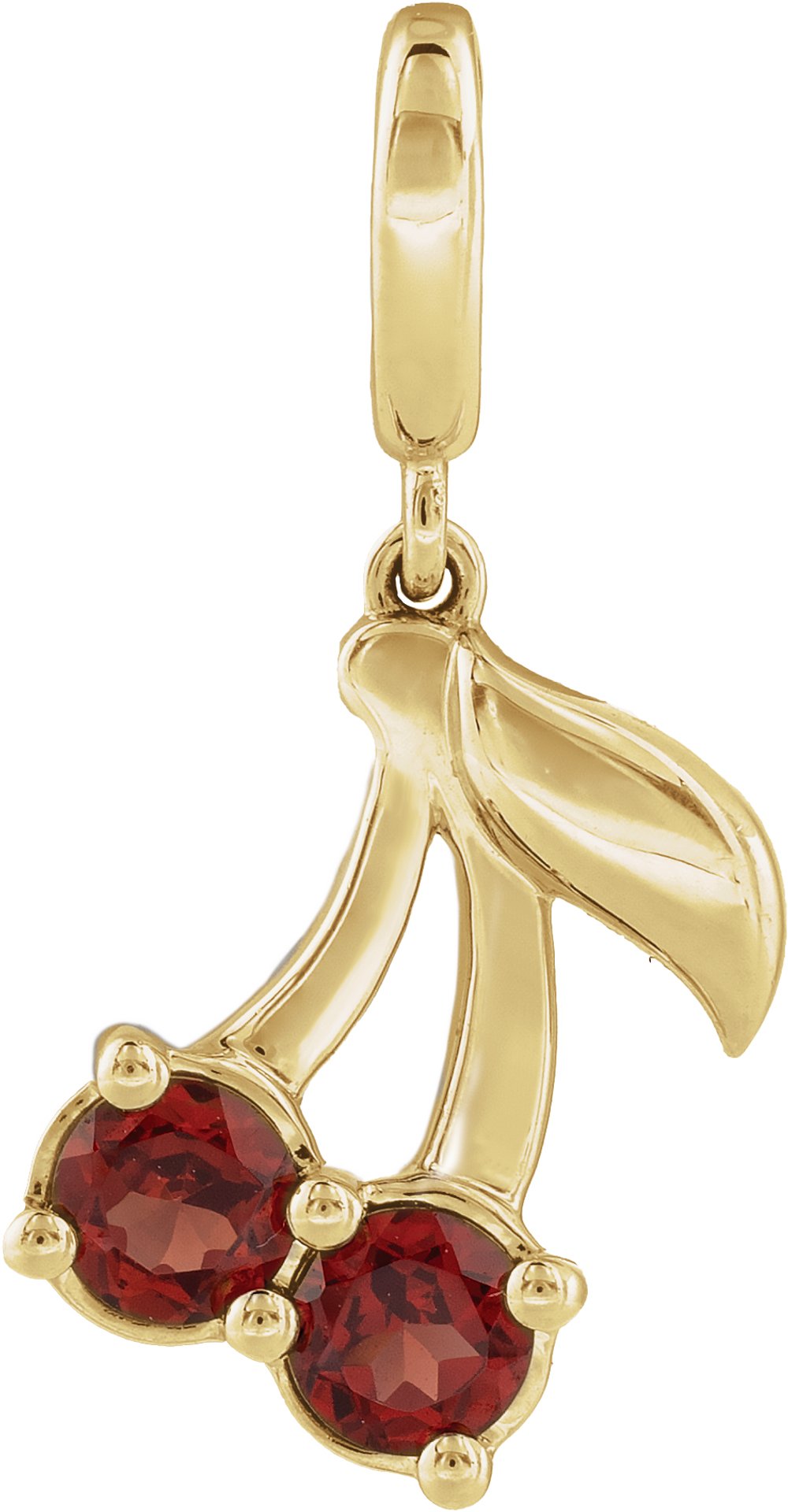 14K Yellow Gold Natural Mozambique Garnet Two-Stone Cherry Charm/Pendant