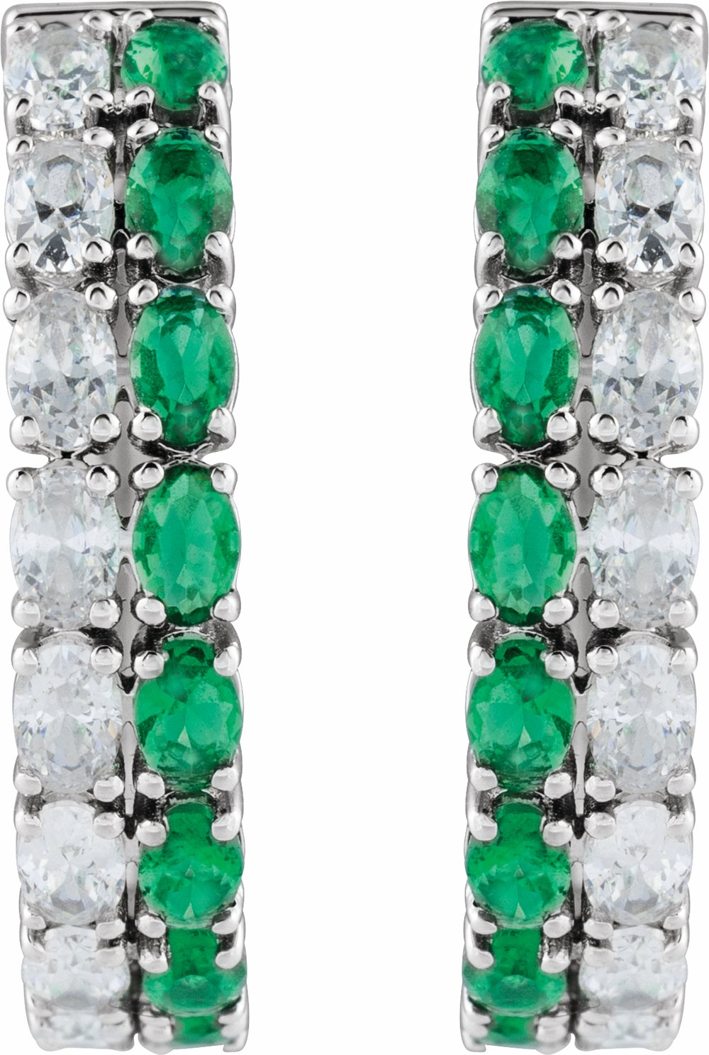 14K White Gold Lab-Grown Emerald & 1 5/8 CTW Lab-Grown Diamond 20.5 mm Hoop Earrings