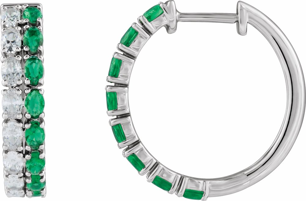 14K White Gold Lab-Grown Emerald & 1 5/8 CTW Lab-Grown Diamond 20.5 mm Hoop Earrings