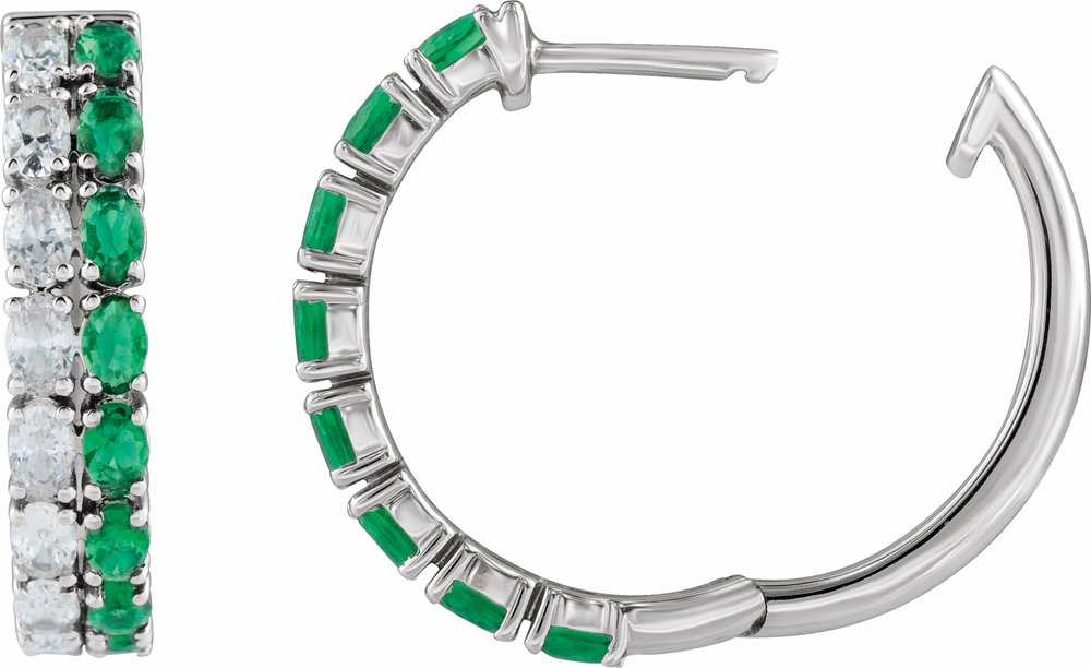 14K White Gold Lab-Grown Emerald & 1 5/8 CTW Lab-Grown Diamond 20.5 mm Hoop Earrings