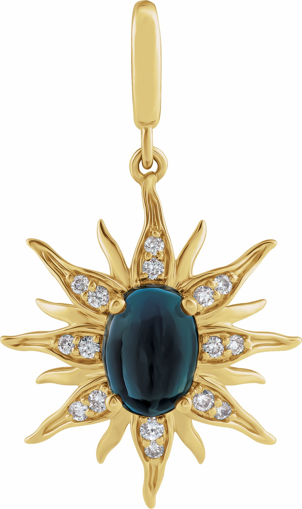 14K Yellow Gold Natural London Blue Topaz & 1/10 CTW Natural Diamond Sun Charm/Pendant