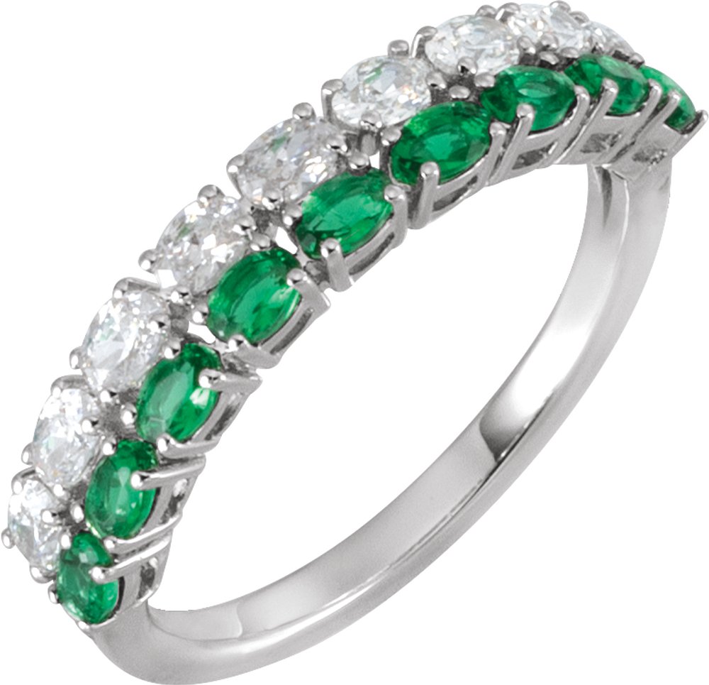 14K White Gold Lab-Grown Emerald & 9/10 CTW Lab-Grown Diamond Ring