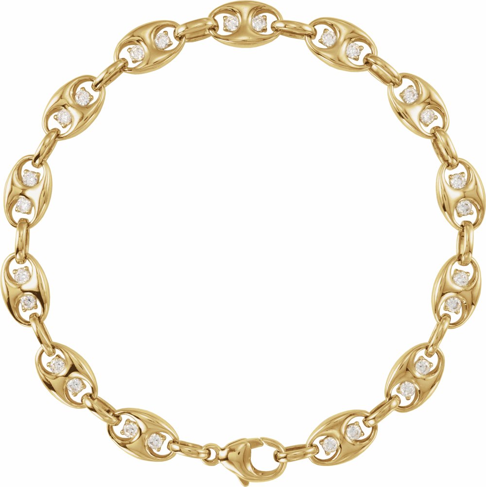 14K Yellow Gold 1 CTW Lab-Grown Diamond Mariner Link 7 1/2" Bracelet